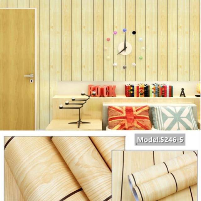 Wallpaper Sticker Dinding Motif Kayu Kuning Ukuran 10 meter x 45 cm