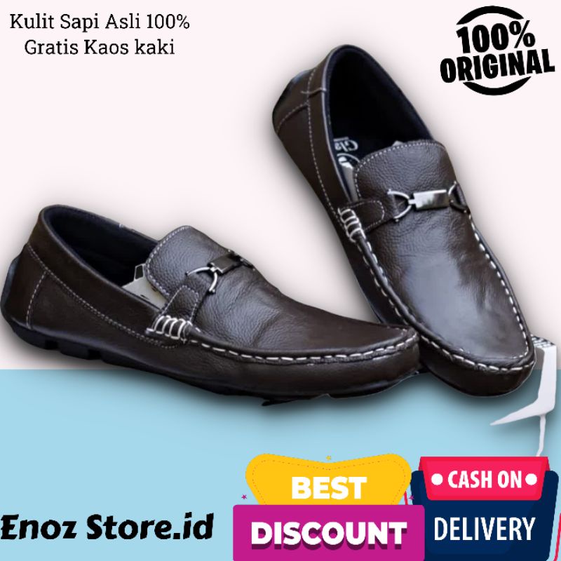 ENOZSTORE - SEPATU SLIP ON PRIA KULIT ASLI SLOP KASUAL FORMAL KERJA COWO LAKI KEREN ORIGINAL