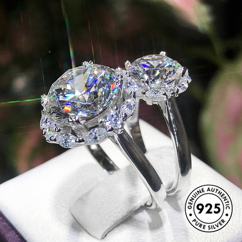 Cincin Sterling Silver 925 Model Bunga Dengan Berlian Mewah Untuk Wanita