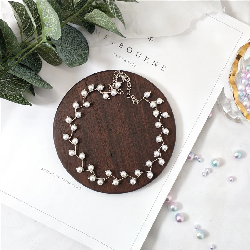 Kalung choker Rantai Klavikula Hias Mutiara Gaya Korea Minimalis Untuk Perempuan