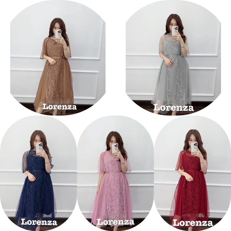 3 UKURAN DRESS LORENZA FASHION PAKAIAN WANITA GAUN DRESS 2IN1 INNER DAN OUTER / ELOISE SET DRESS  NATALAN / ELOISE