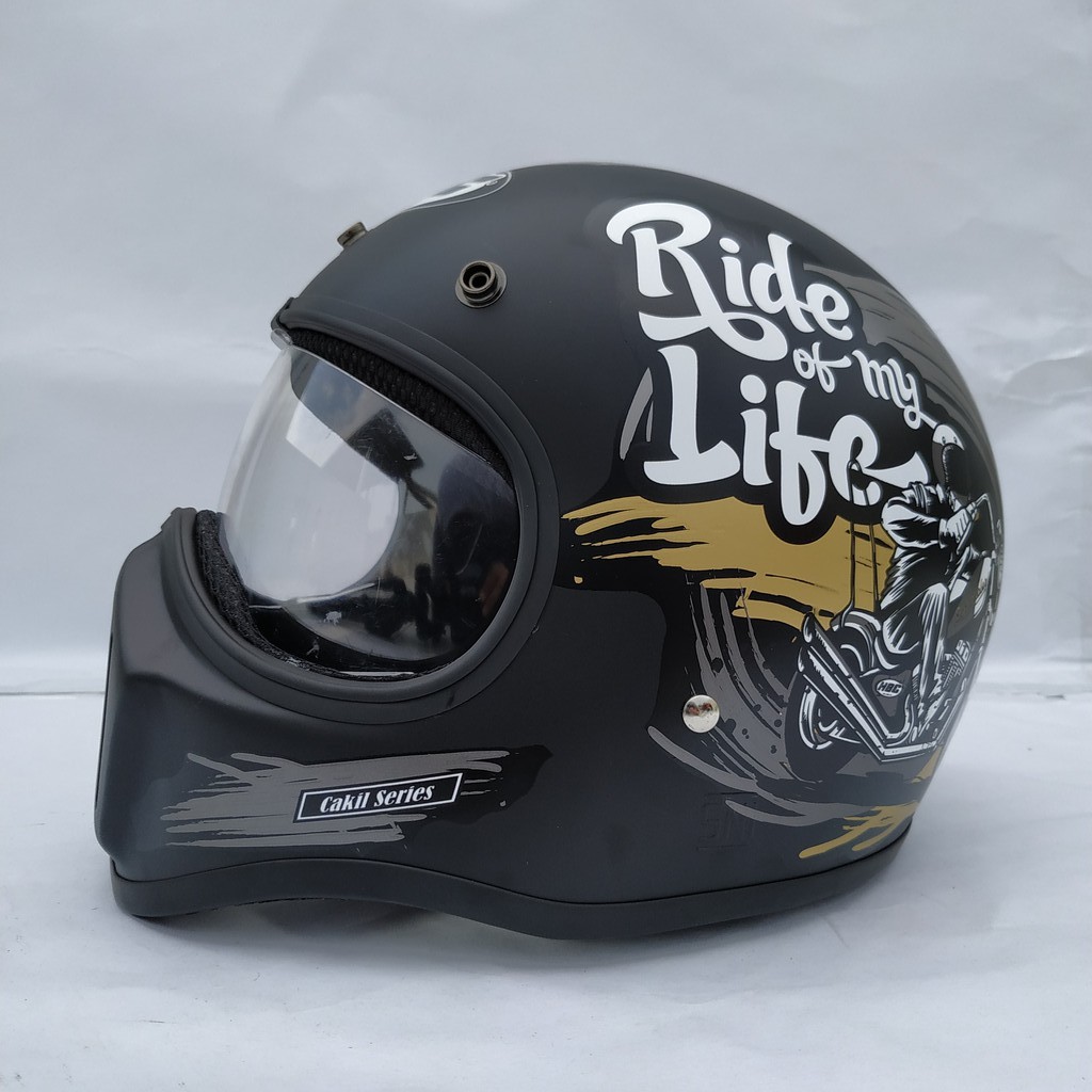 Helm Cakil HBC Ride Of life Black + Inner Visor ( Fullface / Retro / Klasik / Vespa )