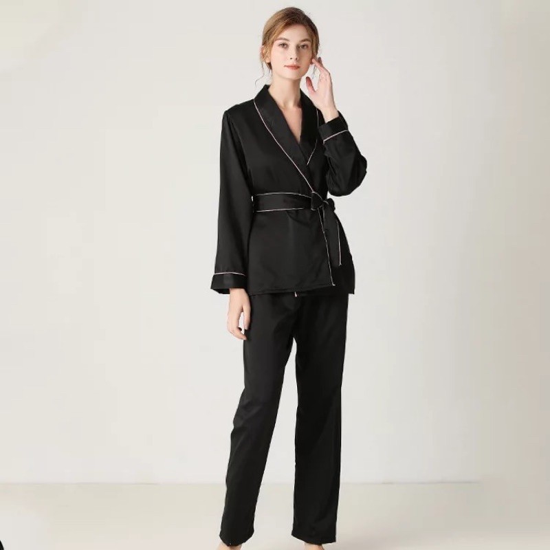 pajamas sleepwear baju tidur elegant piyama satin + satin pants celana panjang model kimono ready