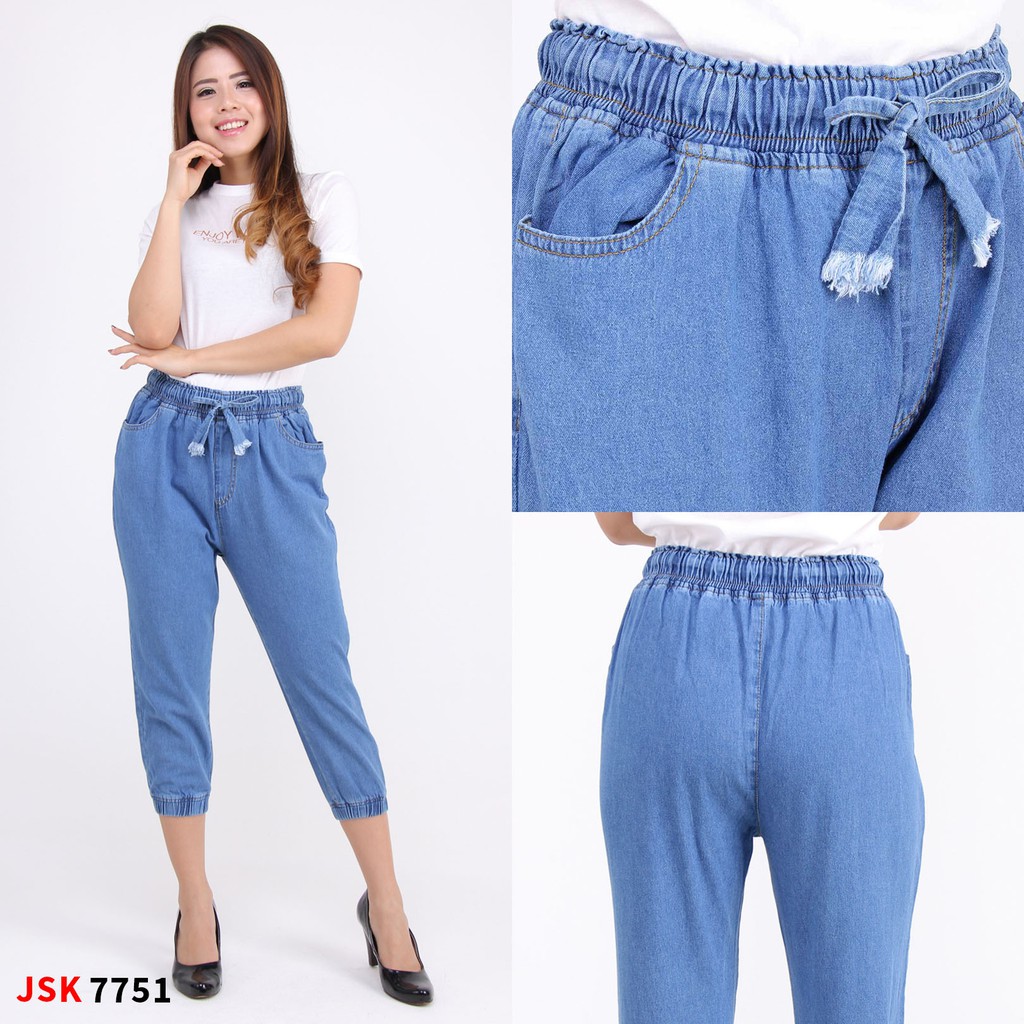  Celana  Pendek  Jogger Jeans  Wanita Pinggang  Karet  JSK JEANS  