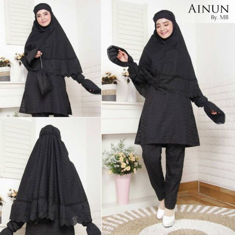 Setelan Ihrom Hitam Komplit / Fullset Haji Dan Umroh Wanita || Setelan Ihrom Ainun