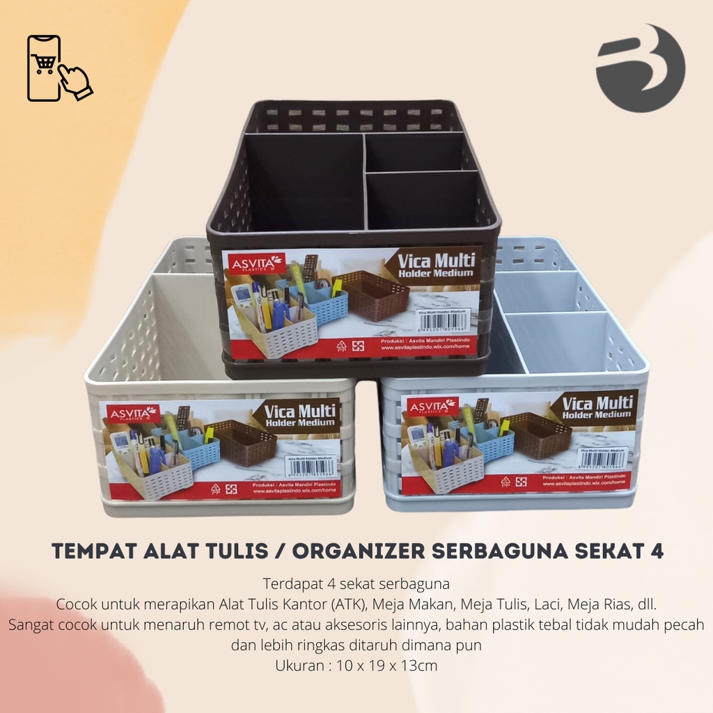 Tempat Alat Tulis / Wadah Kotak Kosmetik / Organizer Serbaguna Sekat 4