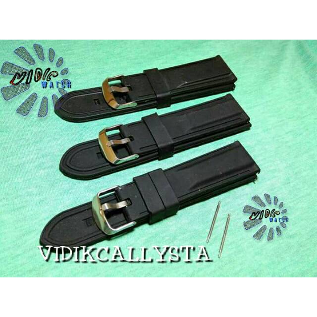 STRAP TALI KARET RUBBER 22 24 26 HITAM POLOS FREE BONUS PEN SPRING BARS