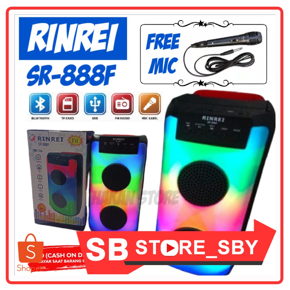 Speaker Portable Bluetooth 3" x 2 Speaker Karaoke RINREI SR 888F