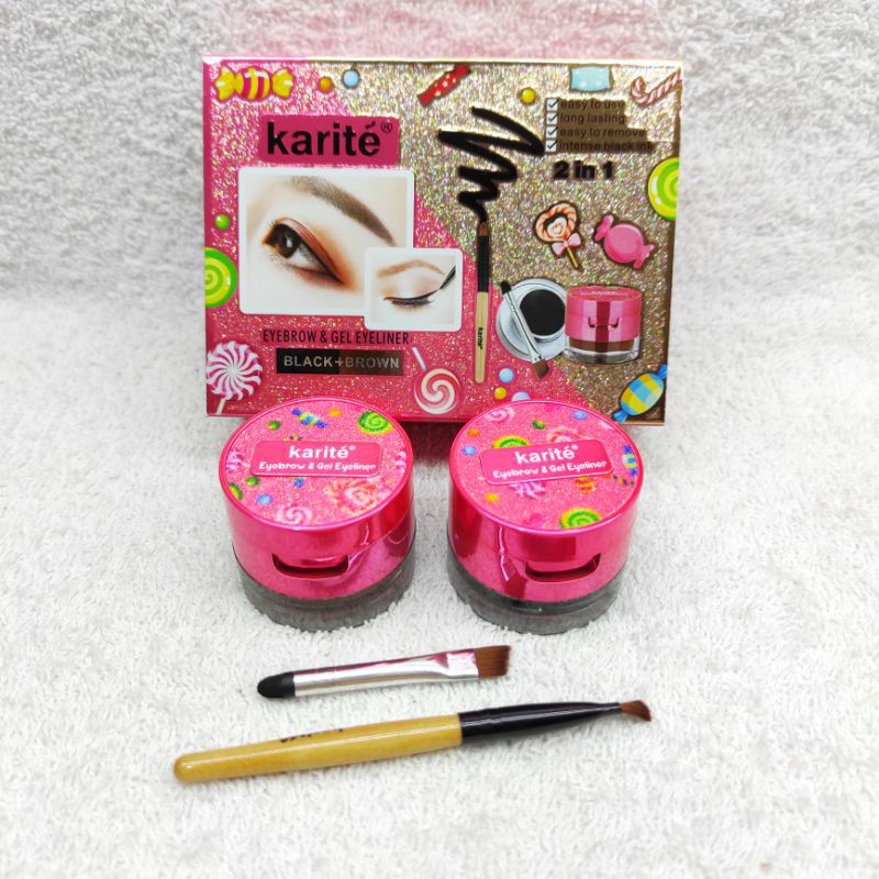 PROMO EYEBROW &amp; GEL EYELINER KARITE 2 IN1 [ BLACK+BROWN ] NO.89175 ROSE SERUM