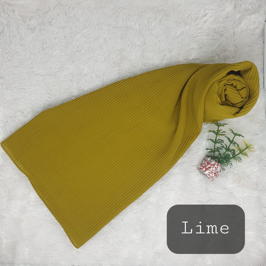 Pashmina Plisket Ceruty Babydol Full Plisket Lidi Tanpa Lipatan-LIME