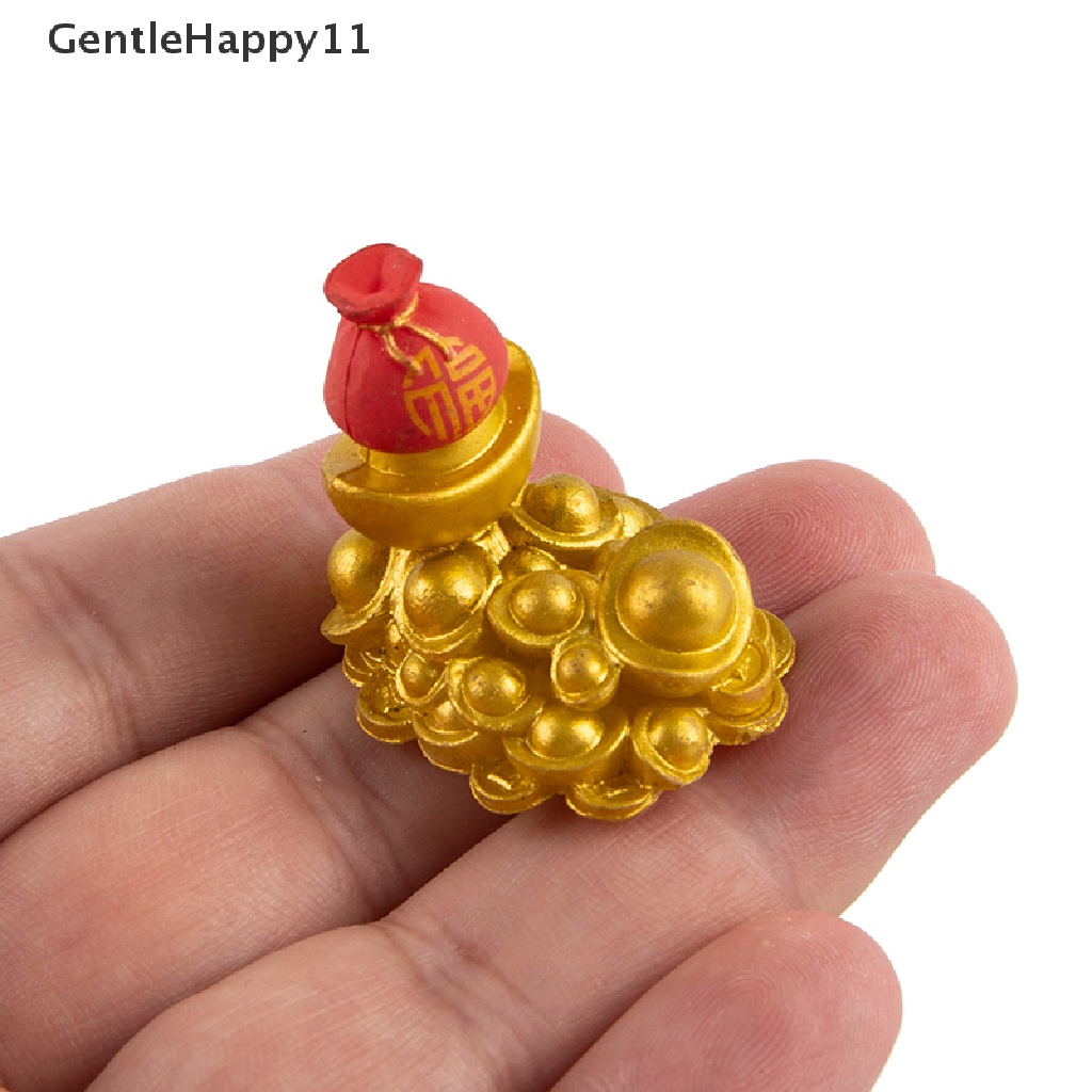 Gentlehappy Mini Menguntungkan Emas Ingot Ornamen Beruntung Yuanbao Fengshui Dekorasi Kerajinan Rumah Boneka