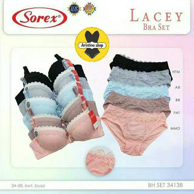 (1set) Bh Bra Set Sorex 34138 (CUP A) Renda | Bra Satu Set Busa Kawat |