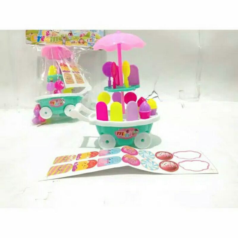 MAINAN ES CREAM ANAK DORONG MINI /  STROLLER ES KRIM MINI / GEROBAK DORONGAN ES KRIM TROLLI
