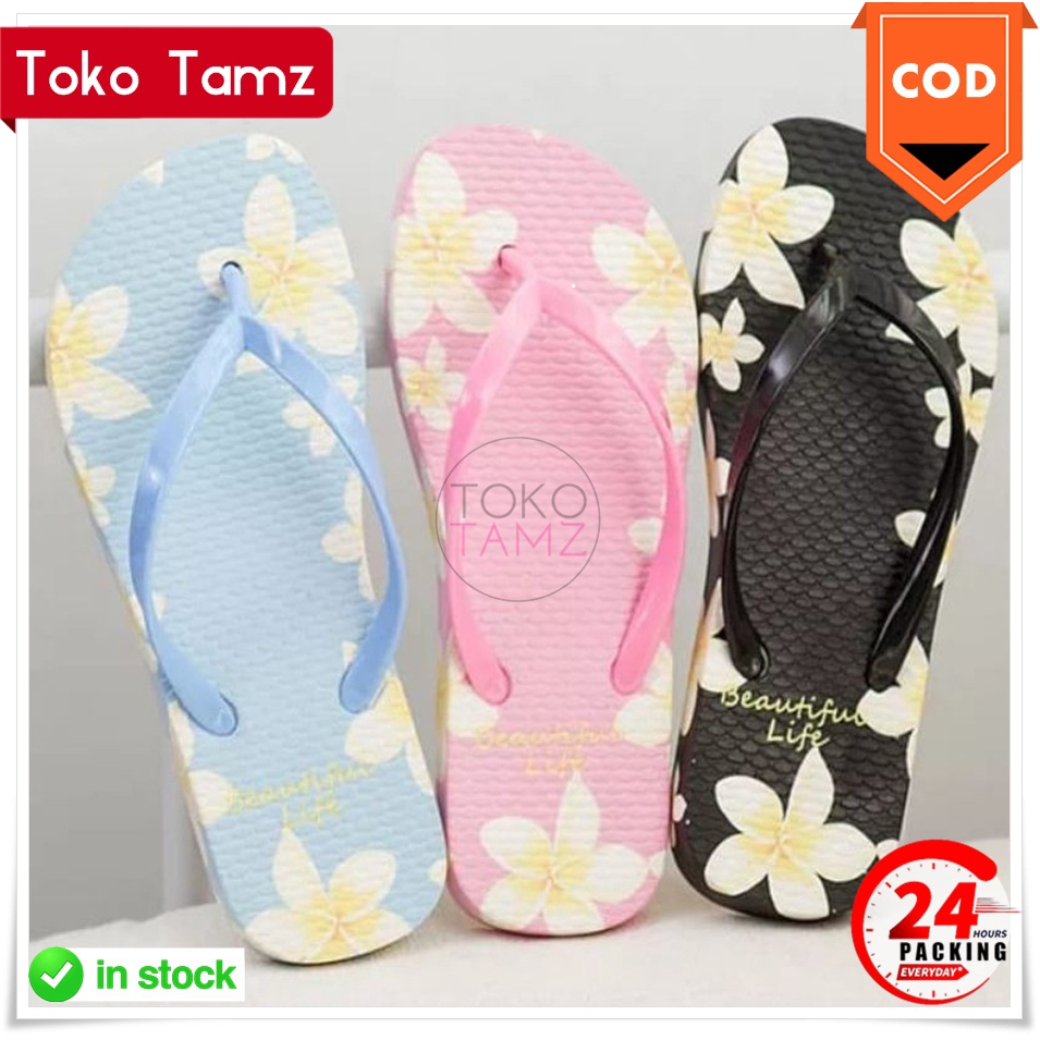 COD MAKASSAR Sandal Jepit Motif Bunga Anggrek Orchid Sendal Fashion Shopee Online Shop Toko Tamz