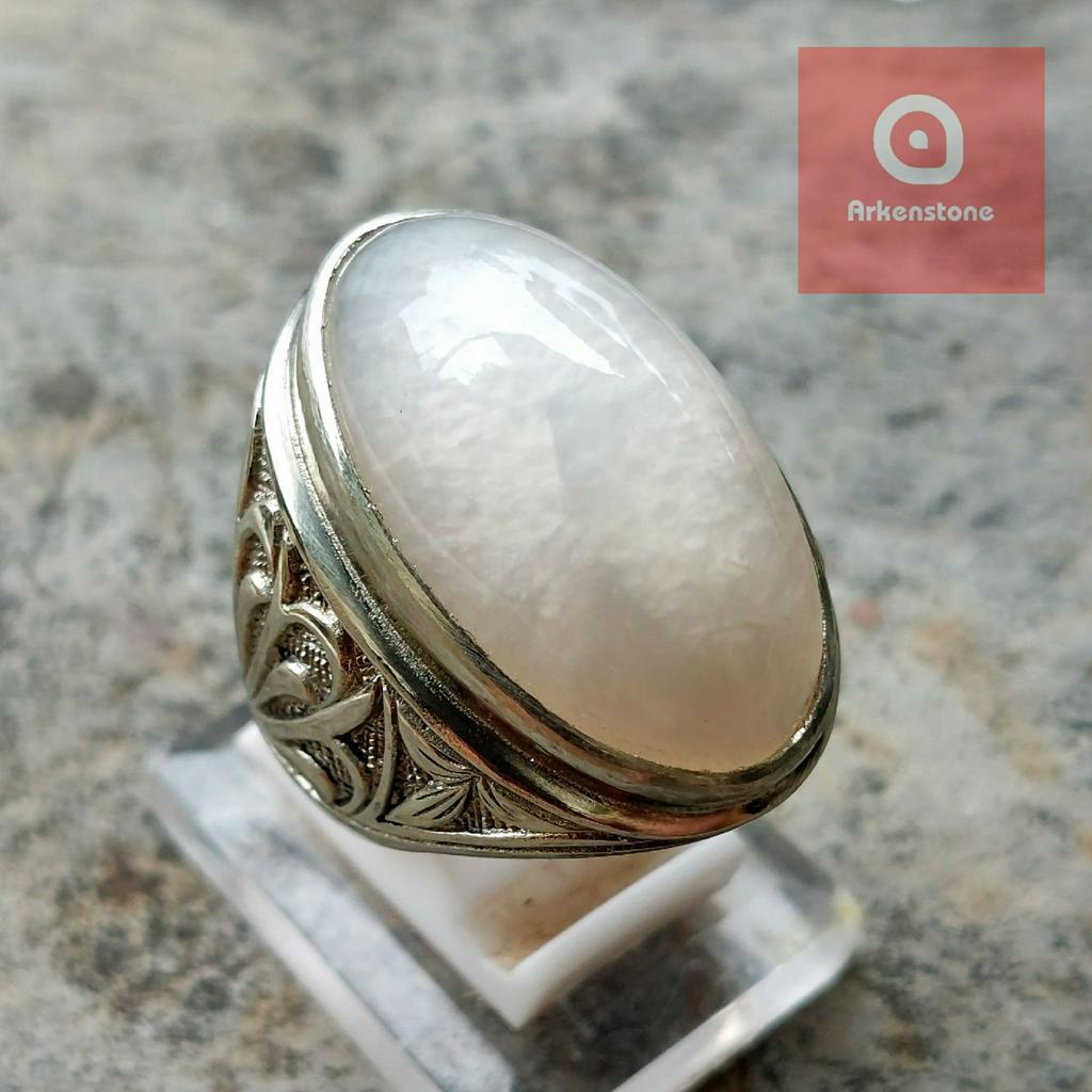 Cincin Tanam Batu Mulia Pandan Putih Crystal