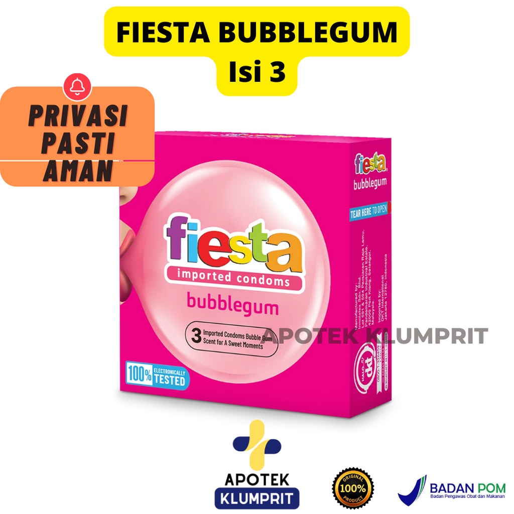 FIESTA BUBBLEGUM / BUBBLE GUM / PERMEN KARET / ISI 3 / 3'S / KONDOM / KONTRASEPSI PRIA / PENUNJANG