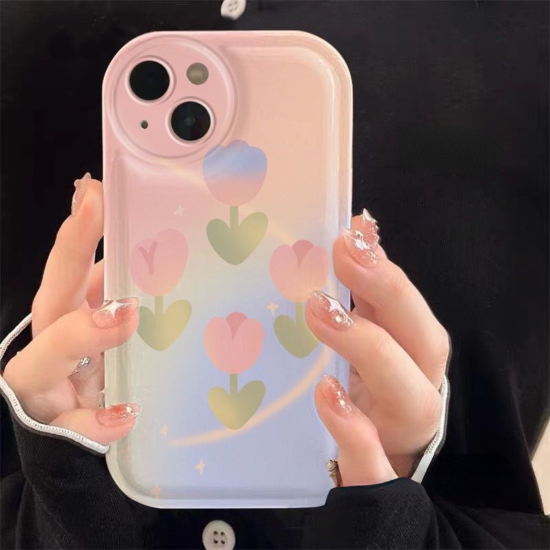 Case Desain Tulip Warna Gradasi Untuk iPhone 12 13 11 Pro Max X Xs Max Xr