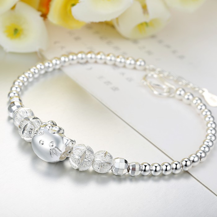 925 Perak gelang untuk wanita Perhiasan Fashion kucing lucu SZ037