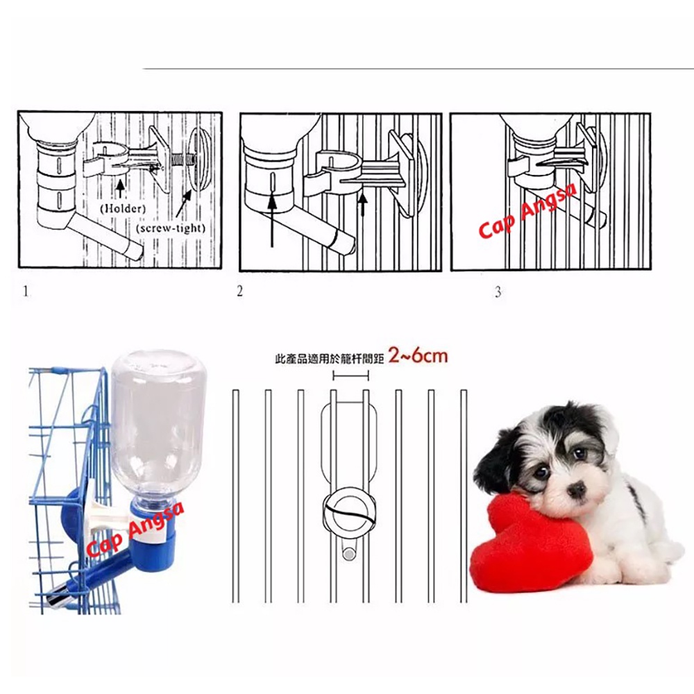 PET DRINK BOTTLE BOTOL MINUM GANTUNG TEMPEL KANDANG HEWAN DOG CAT HAMSTER KELINCI ANJING KUCING FEEDER