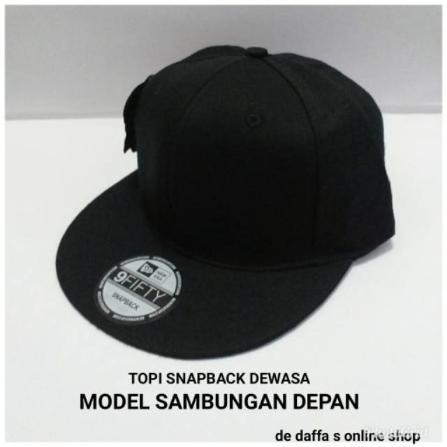 Topi Snapback dewasa Hip Hop Polos Hitam Sambungan depan Rapel distro