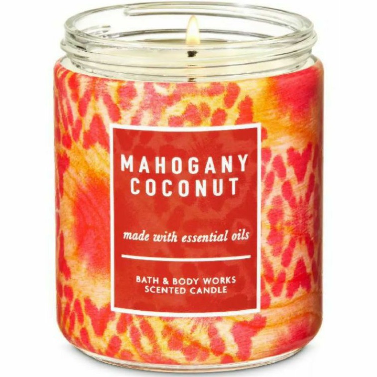 BATH &amp; BODY WORKS BBW MAHOGANY COCONUT MADE WITH ESSENTIAL OILS WHITE BARN 1 SINGLE WICK SCENTED CANDLE 198 G PENGHARUM RUANGAN