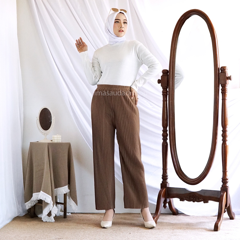 Celana Plisket / Pleated Pants Premium Glossy Nyaman Panjang Muslim