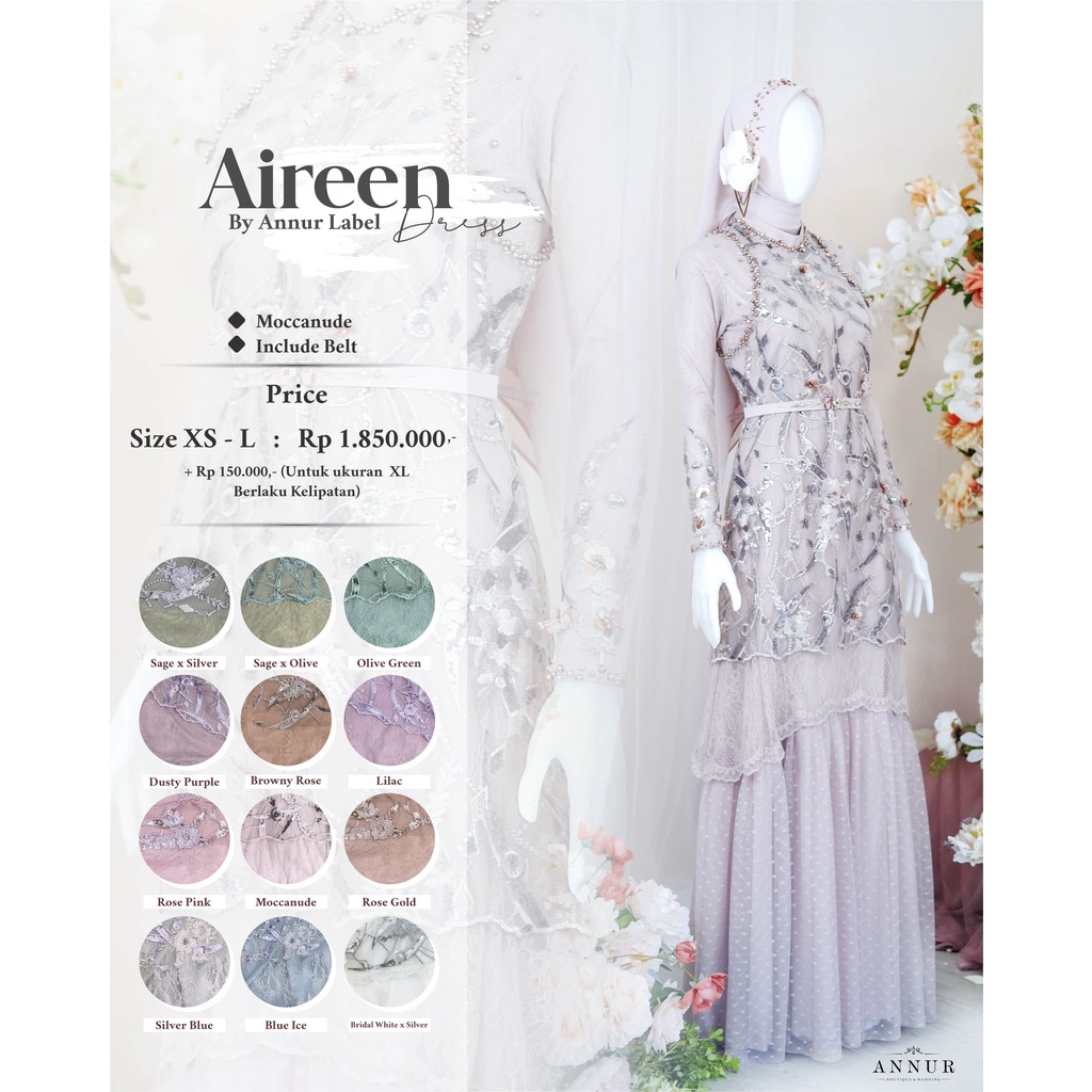 Annur Label Pre Order Aireen Dress chantily bordir payet dress lamaran prewedding kondangan