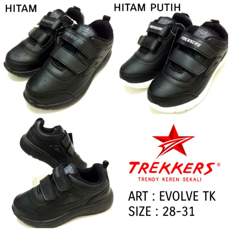 SEPATU ANAK SEKOLAH KREKETAN TREKKERS EVOLVE TK Size 28-31 Hitam/Putih Hitam