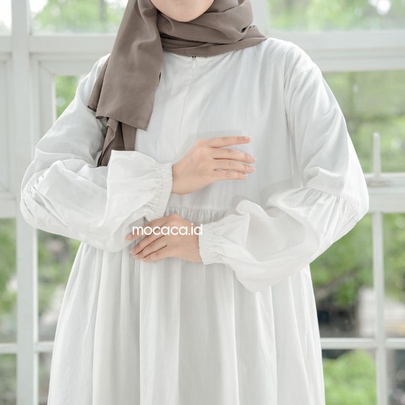 Dress Remple Babydoll katun poplin premium lengan balon busui friendly polos adem putih biru cream