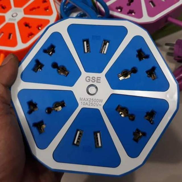 Stop Kontak USB Hexagon Socket + 4 USB Colokan Listrik Smart Pow.