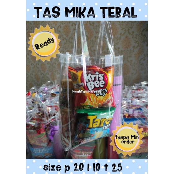 

Tas mika transparan Tebal size M/ Tas mika Hampers /Tas mika souvenir/ Tas mika ultah