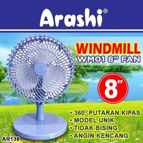 Arashi Desk Fan WM-01 Wind Mill WM01 Kipas Angin Meja WM 01 8 Inch Windmill Kipas Angin Duduk