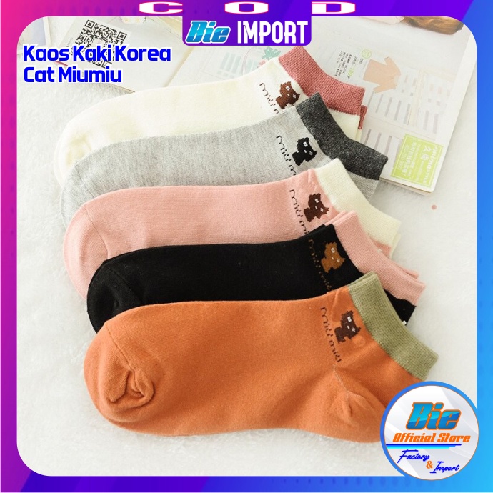 Kaos Kaki Korea Wanita Motif Cat Miumiu Impor Best Seller