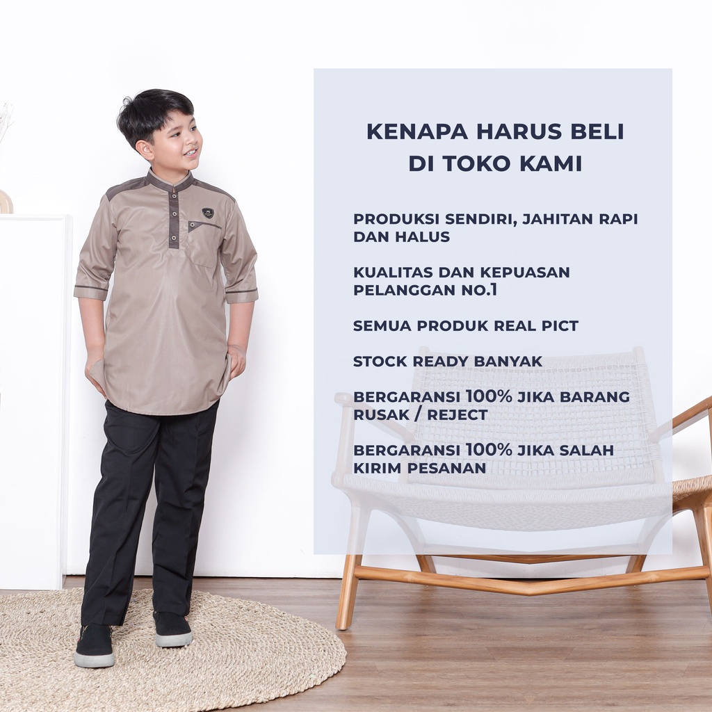 Atasan Baju Koko Kurta Anak Premium 1-8 Tahun Lengan 3/4 Hasan Series Original Assuffah