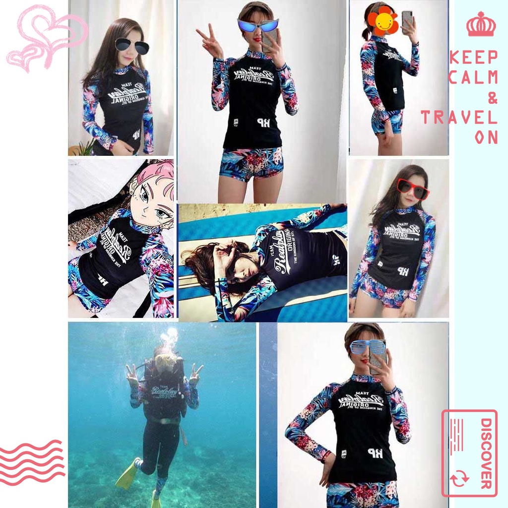 Baju Renang Wanita Lengan Panjang Rashguards Woman Swimming Surf Beach Suit Pakaian Pantai UV Proof Baju renang dewasa baju renang cewek baju renang satu set baju renang dewasa pakaian renag baju berenang/baju renang wanita murah/renang