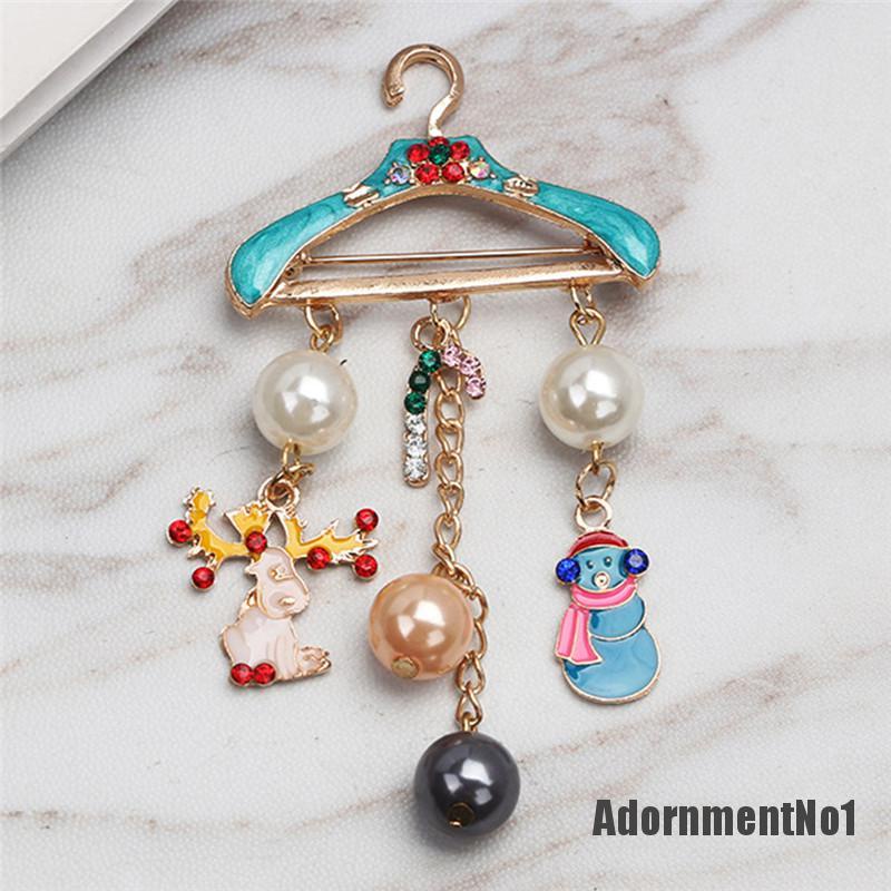 (Adornmentno1) Bros / Pin Motif Rusa / Boneka Salju / Natal Aksen Mutiara + Berlian Imitasi Untuk Aksesoris Wanita