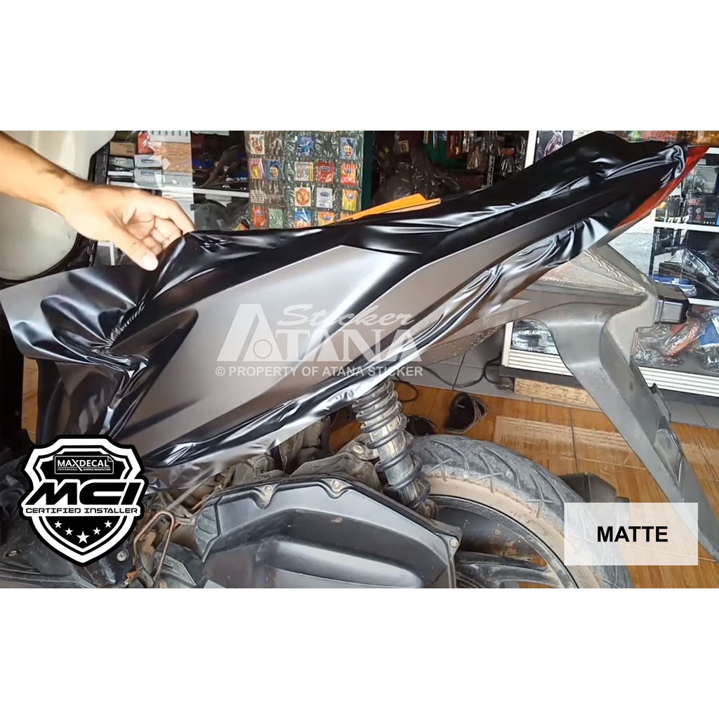 Skotlet Hitam Doff Glossy Maxdecal Scotlet Black Dop Gloss Stiker Matte Metalik Kilap Sticker Anti Gores Meteran Decal Roll Scotlite Body Sepeda Motor Matic Scotlight Mobil Tiang Dekorasi Kaca Aquarium PCX NMAX Beat Vario Vespa Ninja ADV Avanza Xenia L300