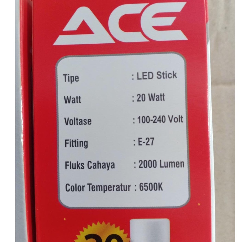 Lampu Bohlam LED Stick ACE 20Watt - ACE LED STICK Bulb 20 Watt 20W Stik