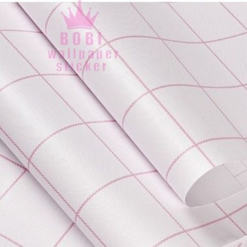 Wallpaper Sticker Motif Kotak putih garis pink 6083-1 / Wallpaper New 2020 / Ukuran 9mx45cm