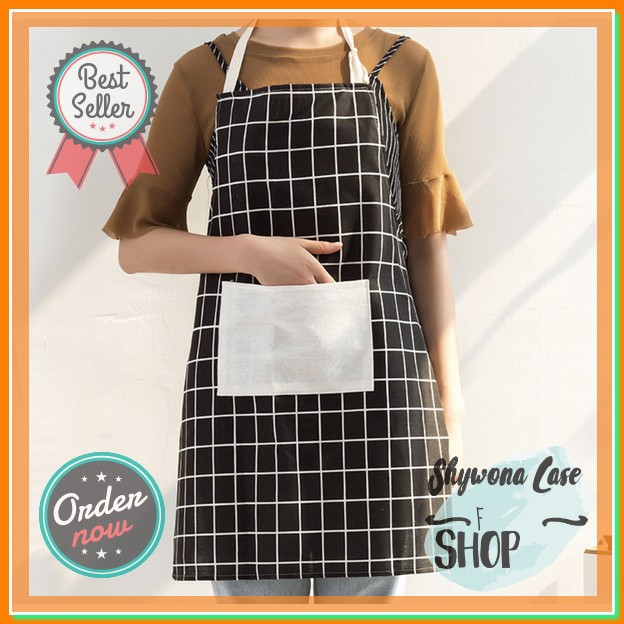 Celemek Masak Kain Katun Motif Kotak / Apron Masak Kain Katun Motif