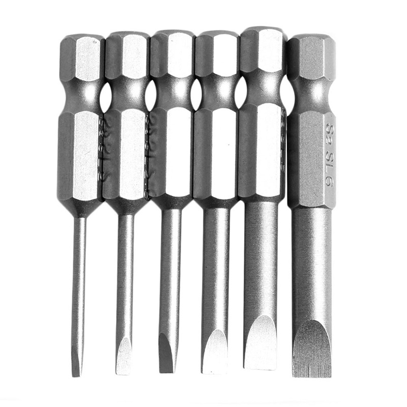 Gro 6Pcs / Set 50mm 2.0-6.0mm Flat for Head Slotted Tip Screwdrivers Bits