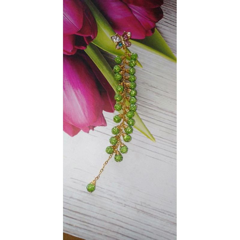 bros juntai panjang hijau gold / bros dagu murah / bros dagu mewah