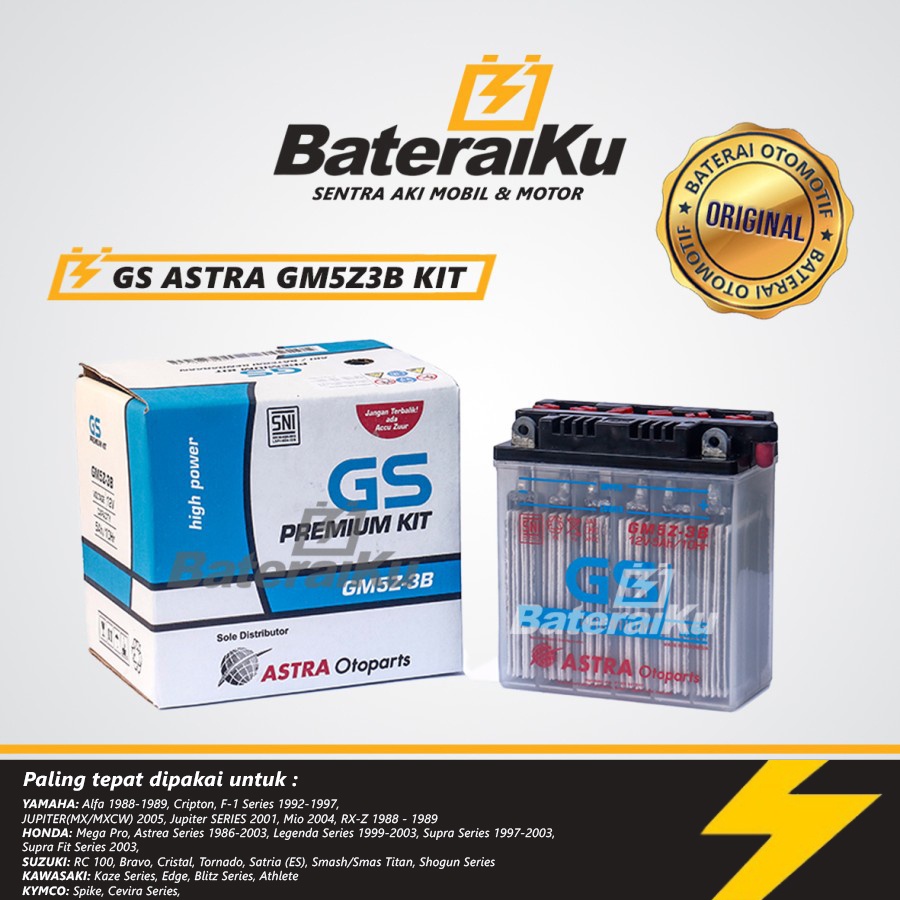 Aki Gs Astra GM5Z3B Premium Aki Basah Aki Motor Mio, Cripton, Astrea, Kaze, Jupiter, dll