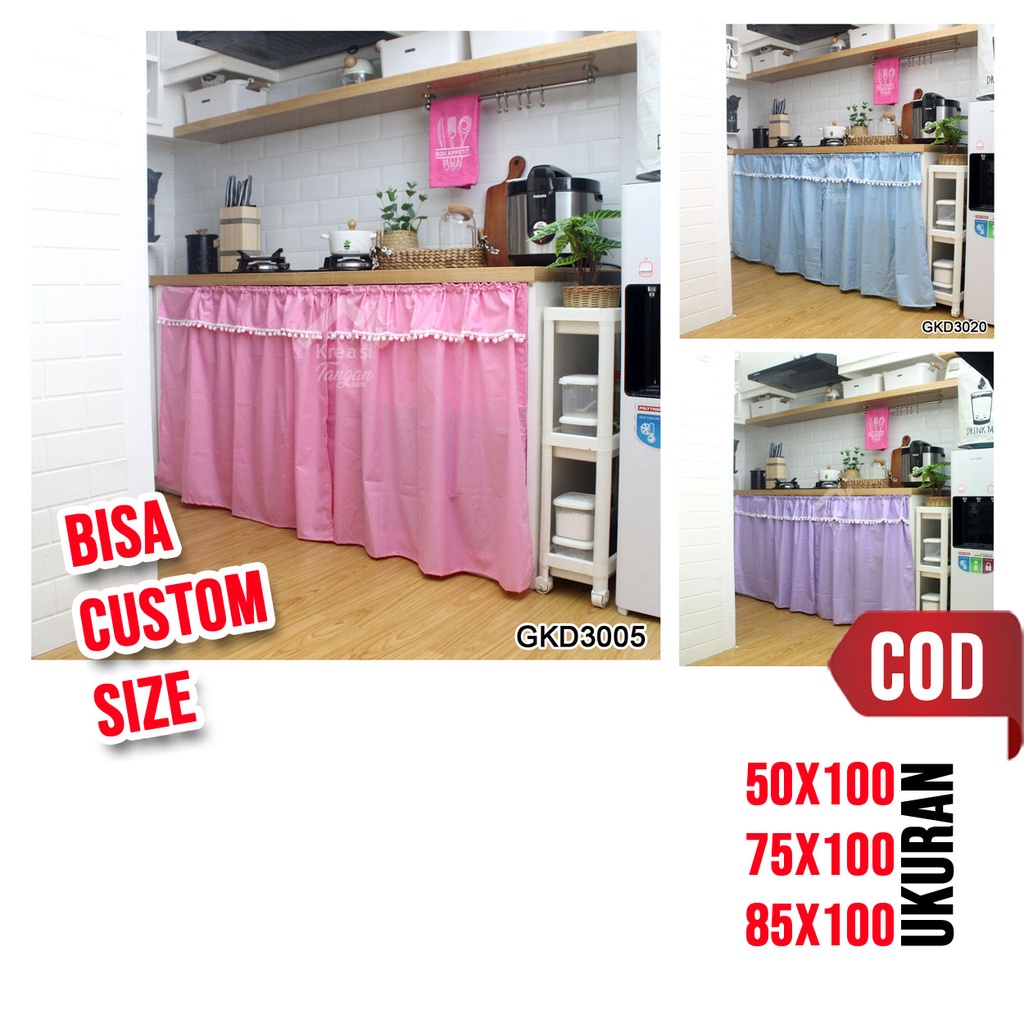 GORDEN KOLONG DAPUR POLOS POMPOM UKURAN 50cm 75cm 85cm BISA CUSTOM