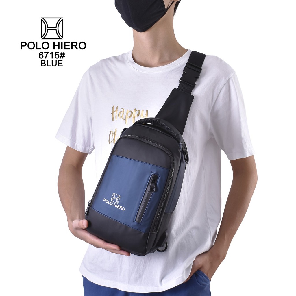 NEW Model Tas Selempang Polo Hiero 6715 Bisa Ransel,Selempang,Slingbag 3IN1 Free Kabel USB Extension