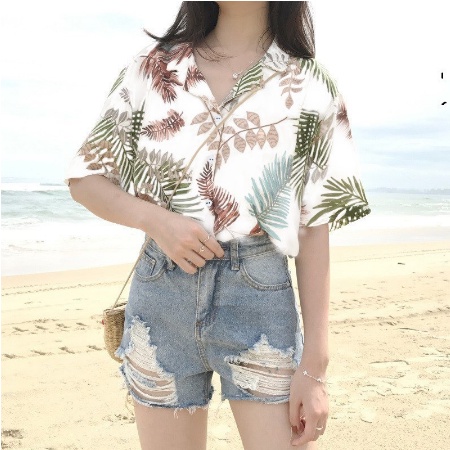 FANESAFASHION kemeja wanita PALM  LD 92cm PENDEK-PENDEK