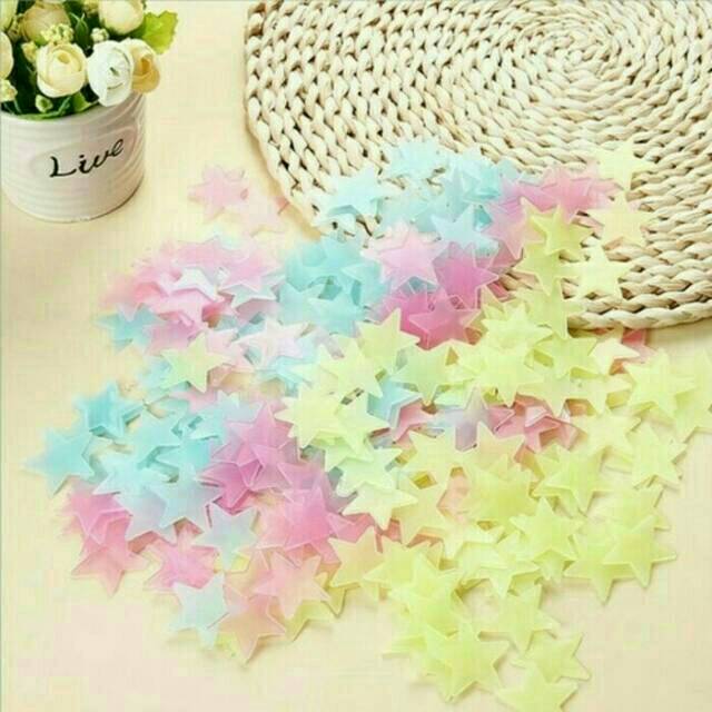 100pcs Sticker Fosfor Star Glow In The Dark Wallstiker Bintang Hiasan Dekorasi Dinding Fluorescent