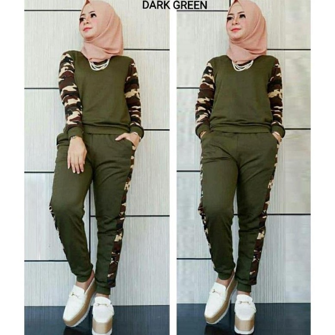 stelan training loreng/baju senam muslim/baju olahraga muslim