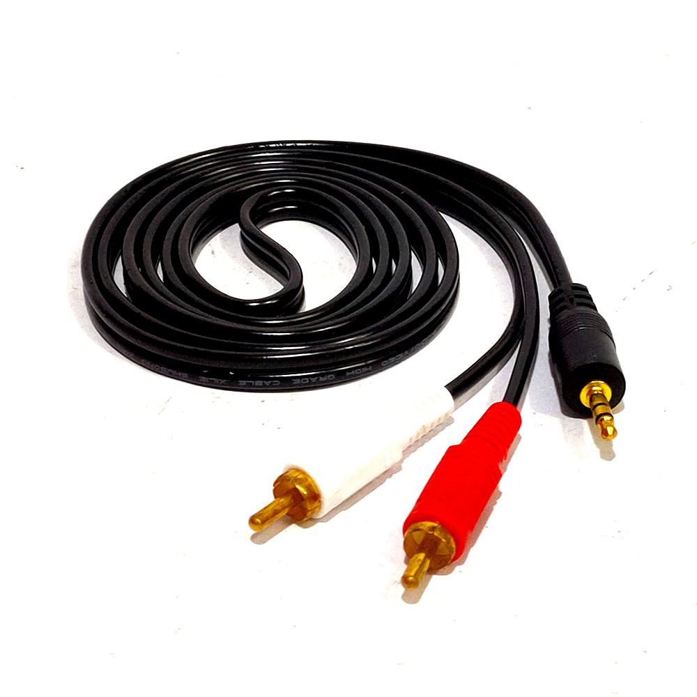 KABEL AUDIO RCA 1x2 JACK 3.5mm - AUX 1 KE 2 WARNA HITAM