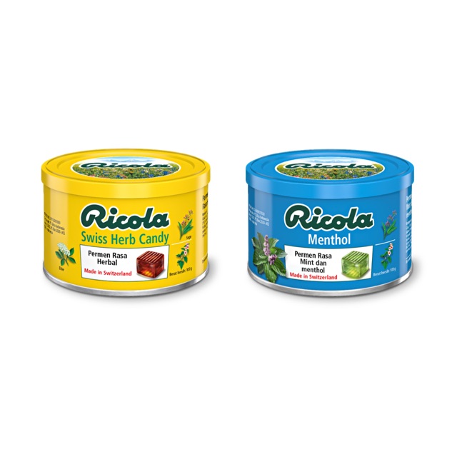 SALE RICOLA PERMEN SWISS HERB / LEMON / MENTHOL CANDY 100 GRAM ( 1 PC ) KEMASAN KALENG